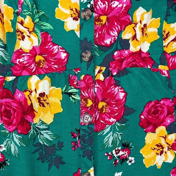 Torrid Fit And Flare Rayon Slub Lace-Up Back Tank Women +2 Green Floral - Picture 3 of 10